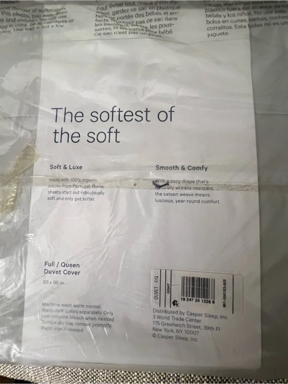 CASPER The Sateen Duvet FULL Cover & pillow cases (light grey) brand new